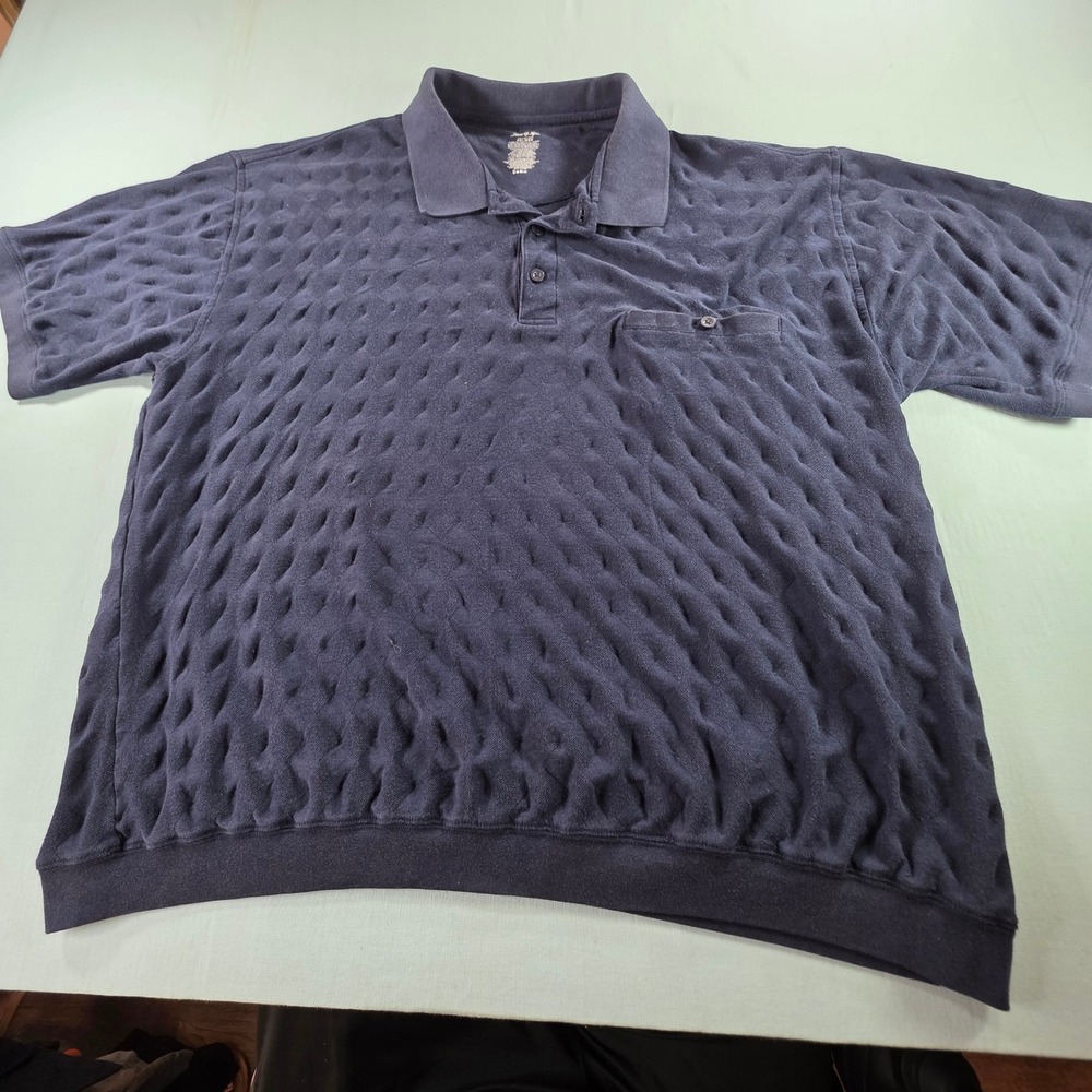 Town & Country Mens Navy Blue 3D Bubble Textured Knit Polo Shirt Size XL